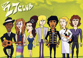 De izq. a derecha: Robert Johnson, Janis Joplin, Amy Winehouse, Brian Jones, Jimi Hendrix, Kurt Cobain y Jim Morrison.